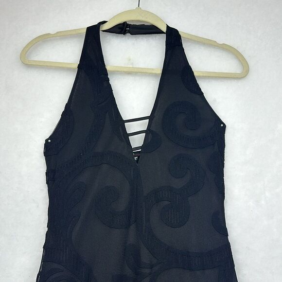 Halter V-neck backless Velvet Black Dress Sz Small - Picture 3 of 11